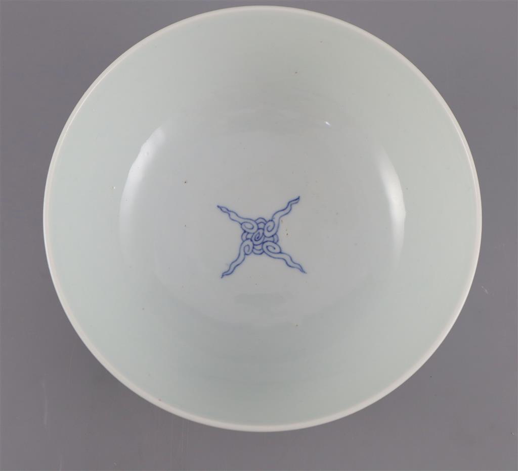 A Chinese blue and white double phoenix bowl, Chenghua mark, possibly 18th century, 19cm diameter